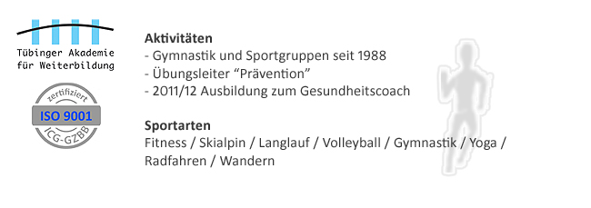 gesundheitscoach,burn out,leben,vernderung,wiedereinsteiger,sportmuffel,sport,gesundheit,coaching,wellness,wohlfhlen,besser leben,prvention,analyse,wandercoaching,braingym,ernhrung,essen und psyche,ergonomie,yoga,jacobson,bewegungspausen,bungen am arbeitsplatz,phantasiereisen,rckenbungen,khlschrankcheck,zuhren und fragen,problemfeld analyse,symptom deutung,symptom refraiming,energetische psychologie,komonikation,stressmanagement,marketing,walking,nordic walking,anamnese,hui chun gong,stuttgart,baden wrttemberg,filderstadt,leinfelden-echterdingen,degerloch,